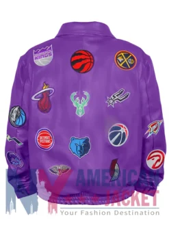 Jeff Hamilton NBA Teams Collage Leather Purple Jacket