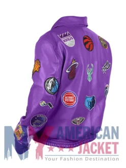 Jeff Hamilton Teams NBA Collage Purple Leather Jacket