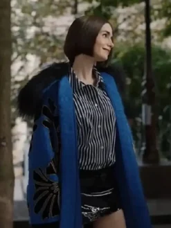 Lily Collins Emily In Paris S05 Blue Coat