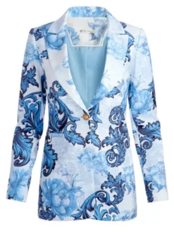 Lily Collins Emily In Paris S05 Blue Printed Blazer