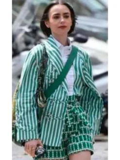 Lily Collins Emily In Paris S05 Striped Jacket
