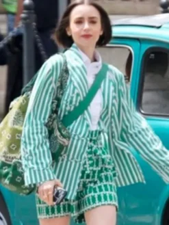 Lily Collins Emily In Paris Season 5 Striped Jacket