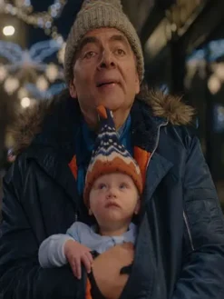 Rowan Atkinson TV Series Man vs Baby Season 01 2025 Trevor Bingley Blue Parka Hooded Jacket