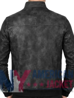 Men's Black Leather Bomber Slimfit Jacket