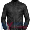 Men's Black Leather Slimfit Bomber Jacket