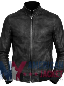 Men's Black Leather Slimfit Bomber Jacket