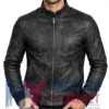 Men's Black Slimfit Leather Bomber Jacket