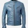 Men’s Blue Cafe Racer Leather Jacket