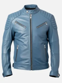 Men’s Blue Cafe Racer Leather Jacket