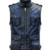 Men's Blue Distressed Leather Vest