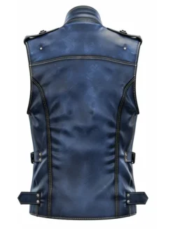 Men's Blue Leather Distressed Vest
