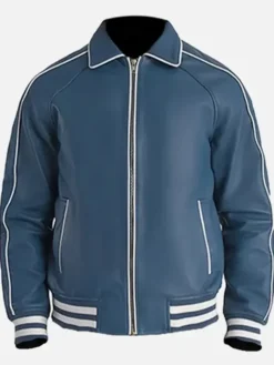 Men’s Blue Leather Varsity Jacket