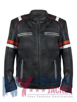 Men’s Brown James Cafe Racer Leather Striped Jacket