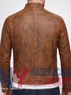 Men's Brown Leather Bomber Distressed Jacket