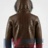 Men’s Brown Quilted Leather Fur Hood Jacket