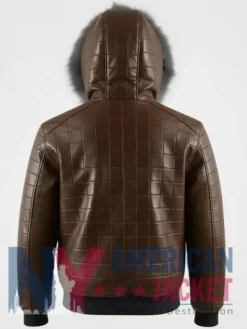 Men’s Brown Quilted Leather Fur Hood Jacket