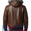 Men’s Brown Quilted Leather Hood Fur Jacket