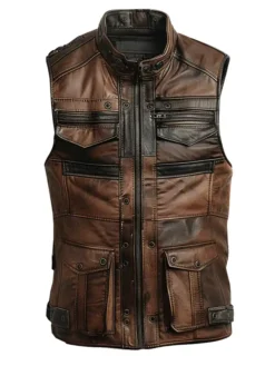 Men’s Jack Brown Distressed Leather Vest