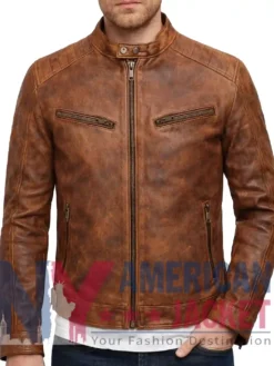 Men's Leather Bomber Brown Distressed Jacket