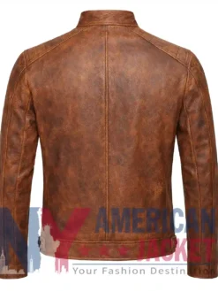 Men's Leather Brown Bomber Distressed Jacket