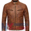 Men's Leather Brown Distressed Bomber Jacket