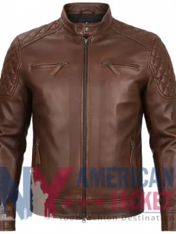 Men's Leather Cafe Racer Quilted Jacket