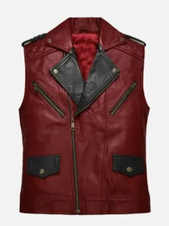Men’s Red and Black Leather Vest