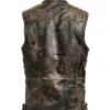 Men's Strap Pockets Brown Distressed Leather Vest