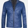 Men’s Stylish Slim Fit Blue Leather Jacket