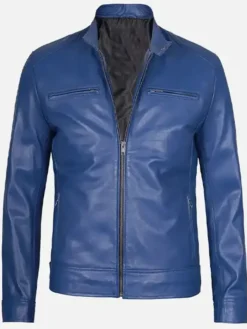 Men’s Stylish Slim Fit Blue Leather Jacket