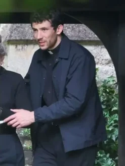 Josh O’Connor Movie Wake Up Dead Man: A Knives Out Mystery 2025 Rev. Jud Duplenticy Black Cotton Jacket