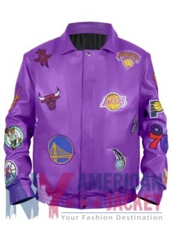 NBA Jeff Hamilton Teams Collage Purple Leather Jacket