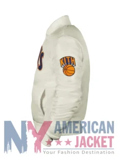 NY Knicks Pinstripe Bomber Satin Jacket