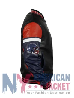 New England Patriots Black Leather Full-Zip Varsity Jacket