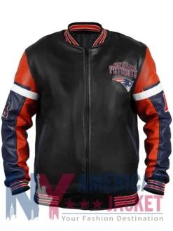 New England Patriots Varsity Black Leather Full-Zip Jacket