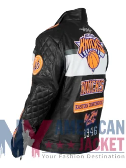 New York Knicks Men’s Black Leather Moto Jacket