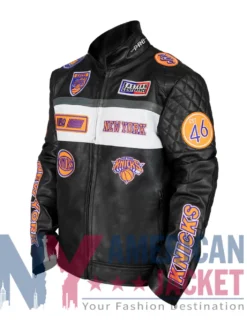 New York Knicks Men’s Leather Black Moto Jacket