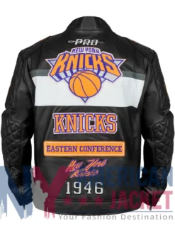 New York Knicks Moto Men’s Black Leather Jacket
