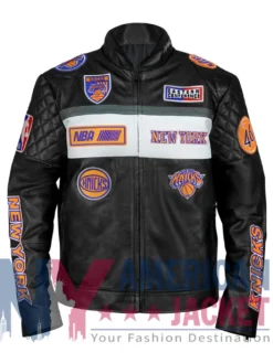 New York Knicks Moto Men’s Leather Black Jacket