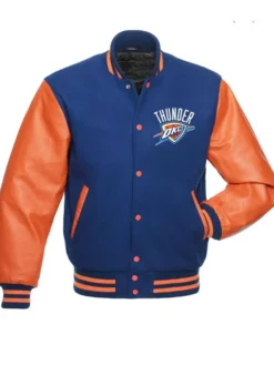 Oklahoma City Thunder Orange And Blue Letterman Jacket