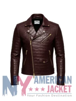 Pattern Crocodile Leather Moto Jacket