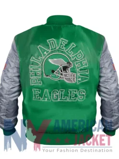 Philadelphia Eagles Locker Room Throwback Kelly Satin Green And Silver Jacket