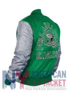 Philadelphia Locker Room Throwback Kelly Satin Eagles Green And Silver Jacket