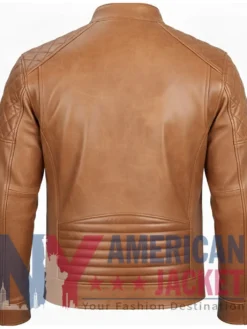 Quilted Brown Leather Cafe Racer Jacket