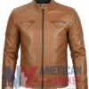 Quilted Brown Leather Racer Cafe Jacket