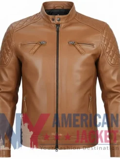 Quilted Brown Leather Racer Cafe Jacket