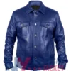 Royal Blue Genuine Leather Trucker Jacket