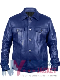 Royal Blue Genuine Leather Trucker Jacket