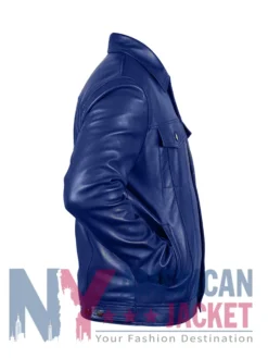 Royal Blue Genuine Trucker Leather Jacket