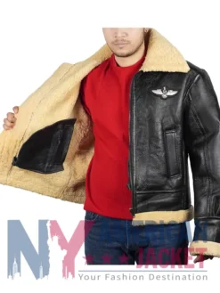SF Alden Black Shearling Bomber Jacket